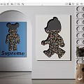 Modern Art Decor With Supreme Blue Painting And Colorful Particle Doll Silhouette