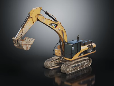Yellow CAT Tracked Excavator With Front Bucket For Heavy Construction Work 3d model