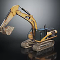 Yellow CAT Tracked Excavator With Front Bucket For Heavy Construction Work 3d model