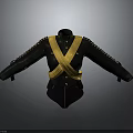Black Leather Military Style Jacket With Golden Sash Buttons And Epaulets