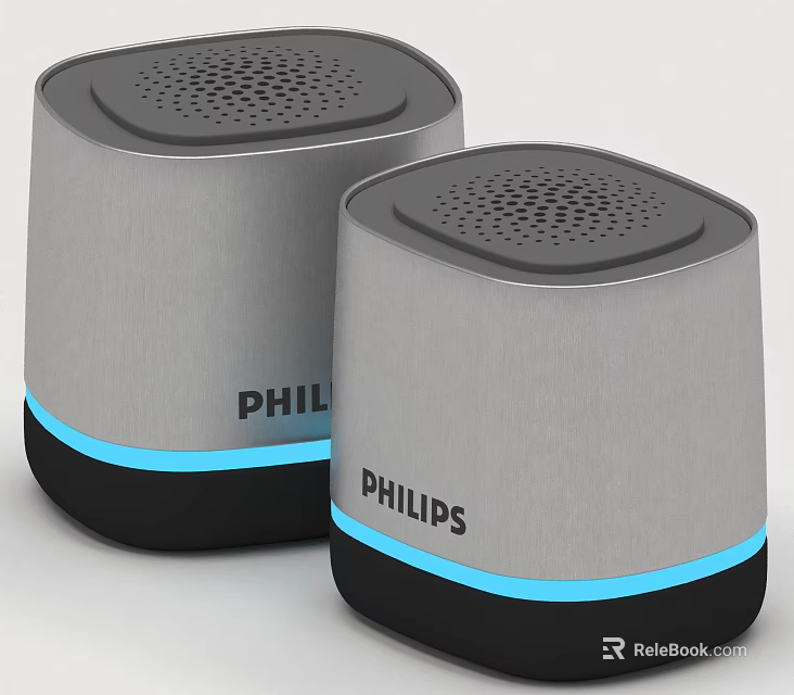 Philips Stereo Speakers With Gray Exterior And Blue LED Light Strip 3d model 
