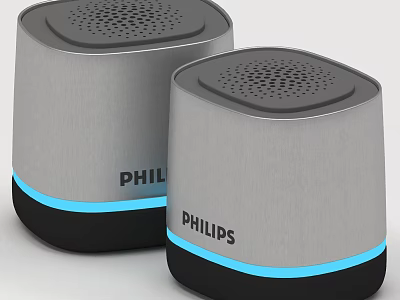 Philips Stereo Speakers With Gray Exterior And Blue LED Light Strip 3d model
