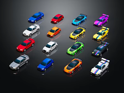 Colorful Toy Cars In Assorted Colors Displayed On Black Background 3d model