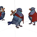 Game and Movie Pigeon Characters With Red Capes Scrolls and Daggers