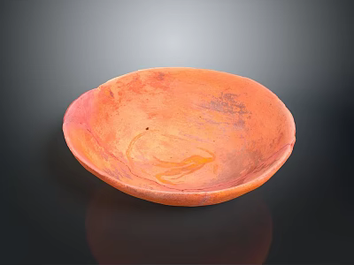 Artisanal Hand Carved Orange Clay Bowl With Intricate Decorative Surface Patterns And Smooth Edges 3d model