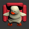 White Duck Sitting On Red Chair With Plump Body And Orange Webbed Feet