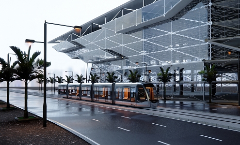 Modern Airport Building Maglev Subway 3d model