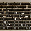Modern Bookshelf Wall With Cube Grid Design Displaying Books And Decorative Items