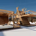 Modern Wooden House Structures With Deck Staircase And Hanging Chair