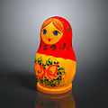 Traditional Matryoshka Doll With Red Yellow Floral Patterns And Blue Eyes