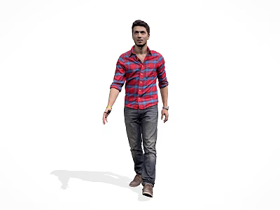 Game Movie Character In Red Plaid Shirt Blue Jeans Walking Pose 3d model