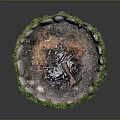 Circular Outdoor Fire Pit Area With Stone Border Wood Logs And Grass 3d model