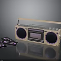 Vintage Gold Boombox with Cassette Tapes and Retro Audio Features