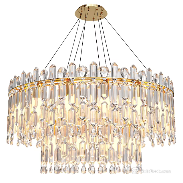 Elegant Modern Crystal Chandelier With Round Design Clear Crystal Pendants And Bright Lighting 3d model 