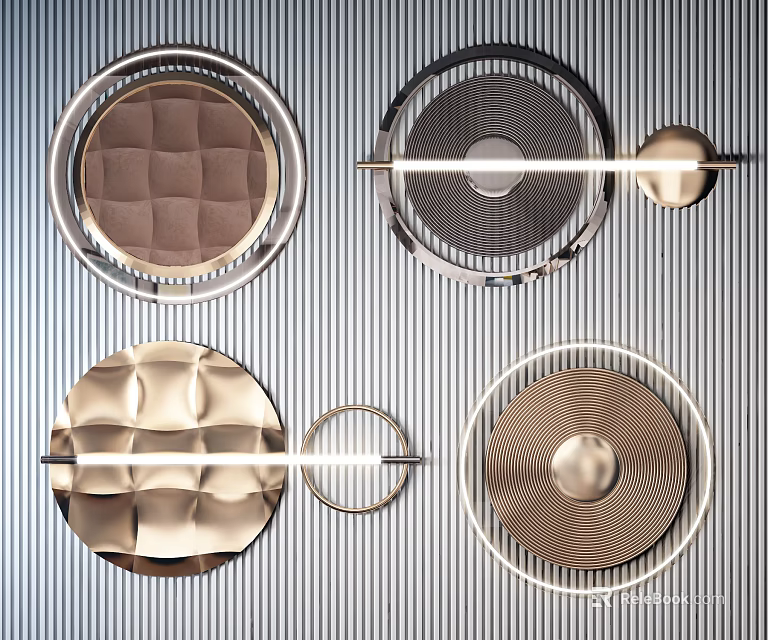 Modern Circular Metal Wall Decor With Textured Patterns And Decorative Elements 3d model