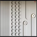 Modern Textured Wall Design With Circular Cutouts Vertical Stripes And Recessed Lights