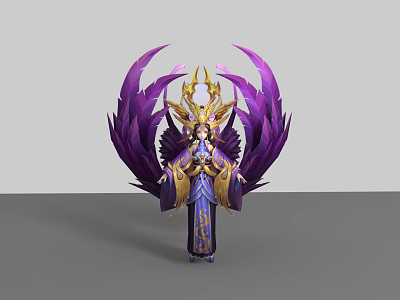 Game and Movie Character With Purple Wings Golden Headdress and Ornate Eastern Style Outfit 3d model
