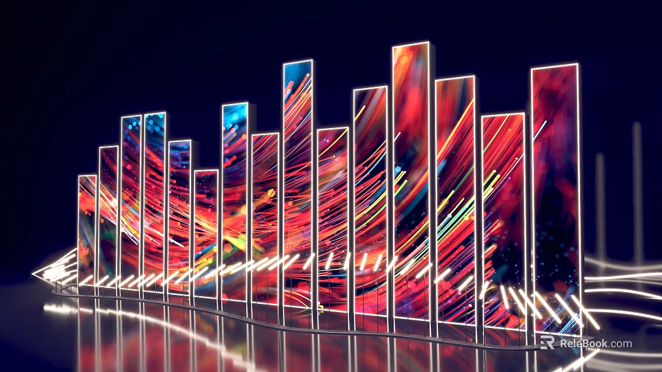 Colorful Striped Glass Curtain Walls Modern Architecture Photo Spot At Night With Stunning Lighting Effects 3d model 