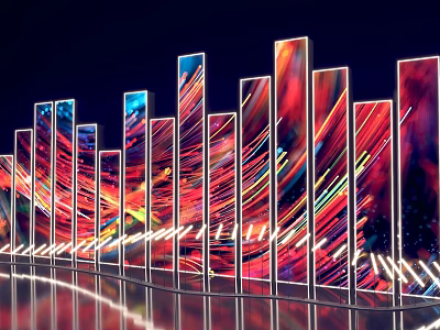 Colorful Striped Glass Curtain Walls Modern Architecture Photo Spot At Night With Stunning Lighting Effects 3d model
