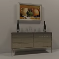Modern Sleek Entryway Console Table With Drawers Metal Legs Decorative Vases And Framed Art Above