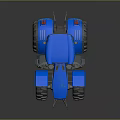 Blue Agricultural Tractor With Large Tires Cab And Orange Warning Lights