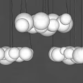Modern Three Hanging Chandeliers With White Spherical Balls On Gray Background 3d model