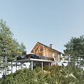 Wooden Detached Villa With Spacious Terrace Surrounded By Pine Trees In Natural Setting