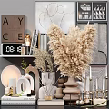 Modern Decorative Ornament Set With Pampas Grass Ceramic Vases Metal Candlesticks And Art Prints