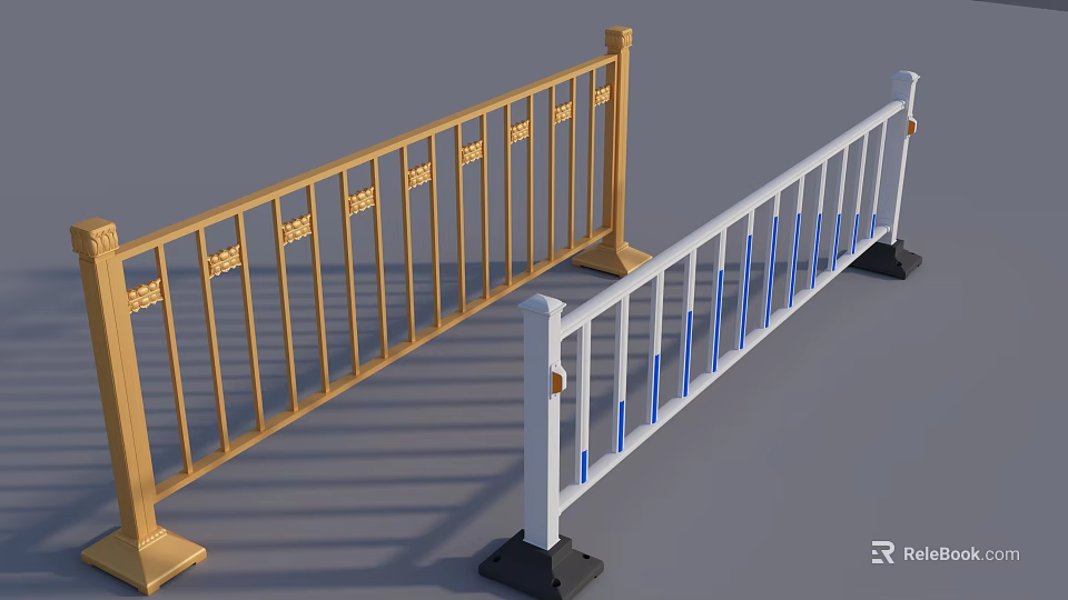 Golden White Decorative Railings With Intricate Patterns Blue Strips And Sturdy Base 3d model 
