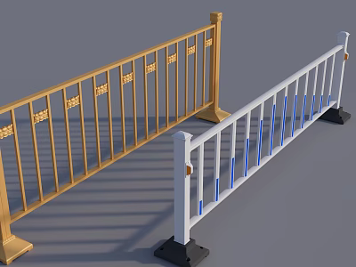 Golden White Decorative Railings With Intricate Patterns Blue Strips And Sturdy Base 3d model