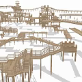 Intricate Wooden Walkway Structure With Connected Platforms And Curved Paths 3d model