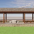 Ancient Architectural Pavilion With Wooden Structure Tiled Roof Stone Table Stools Benches Surrounded By Trees