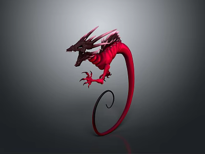 Red Mythical Dragon Character with Open Mouth Curved Tail and Scaled Body 3d model