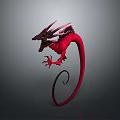 Red Mythical Dragon Character with Open Mouth Curved Tail and Scaled Body