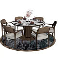 Modern Round Dining Table Set With Comfortable Chairs And Elegant Table Setting 3d model