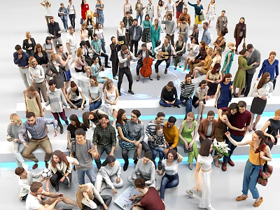 Large Diverse Group of People Interacting in Open Space with Various Poses 3d model