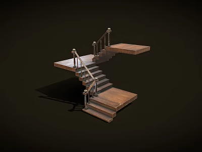 Modern Floating Staircase With Wooden Steps And Metal Railings Design 3d model