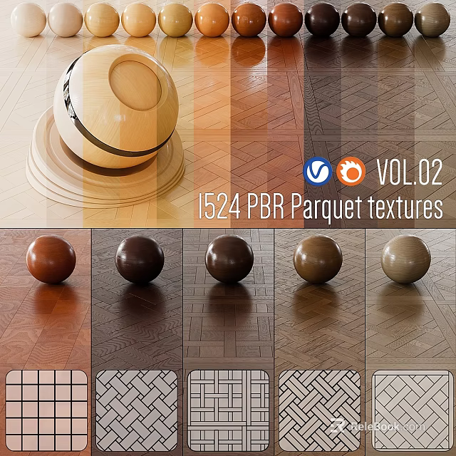 High Quality 1524 PBR Parquet Textures With Various Wooden Flooring Patterns 3d model 