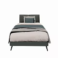 Stylish Single Bed With Grey Headboard White Grey Bedding And Black Legs