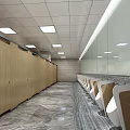 Modern Public Restroom Interior With Marble Floor Long Vanity Mirrors And Lighting 3d model