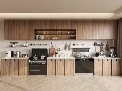 Elegant Modern Spacious Kitchen Interior Featuring Wooden Cabinets Appliances And Countertops 3d model