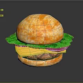 Juicy Hamburger With Orange Bun Green Lettuce Yellow Cheese Red Onion And Beef Patty