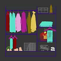 Organized Wardrobe Interior With Hanging Clothes Folded Towels Storage Basket And Accessories
