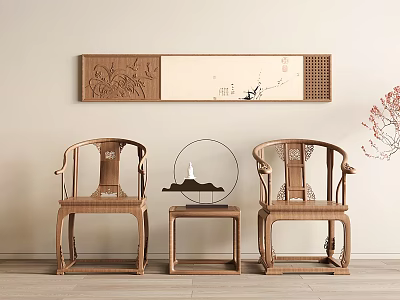 Chinese Style Solid Wood Imperial Palace Chair Circle Chair Classical Ming and Qing Dynasty Taishi Chair Single Chair Decorative Painting 3d model