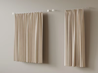Modern Beige Pleated Curtains With Curtain Rod And Soft Fabric Design 3d model