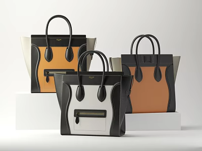 Stylish Leather Tote Handbags In Black Brown And White With Handles And Zipper Pocket 3d model