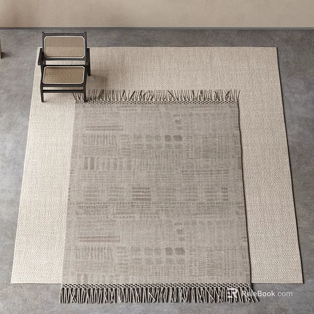 Neutral Toned Square Rug With Textured Pattern And Fringed Edges 3d model 