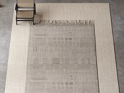 Neutral Toned Square Rug With Textured Pattern And Fringed Edges 3d model