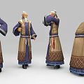 Ancient Human Elder Character In Traditional Robe With Decorative Belt And Hem Shown From Different Angles 3d model