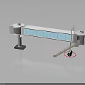 Industrial Machinery Structure With White Main Body Blue Panels Circular Tops Connecting Platform And Ladder
